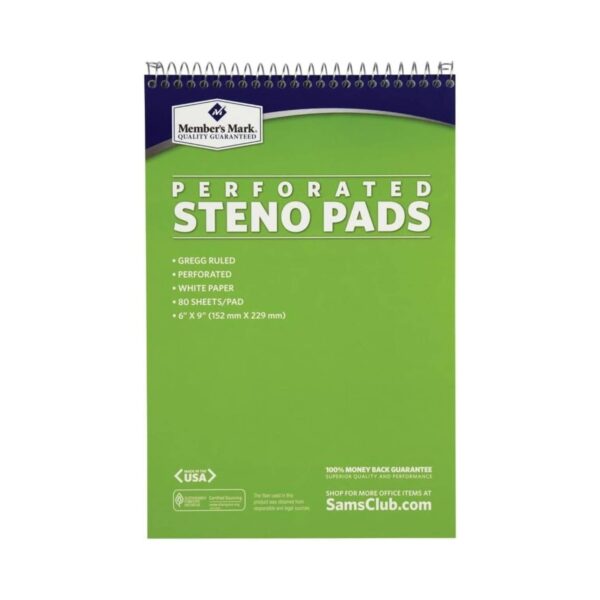 Members Mark Perforated Steno Pads, 6″ x 9″, White, 12pk