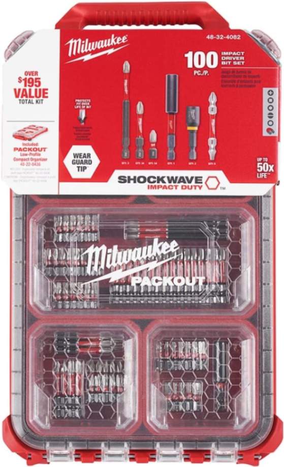 Milwaukee Shockwave 100pcs Impact Driver Bit Set Packout Wholesale