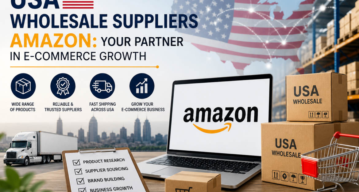“USA wholesale suppliers for Amazon e-commerce business growth banner”