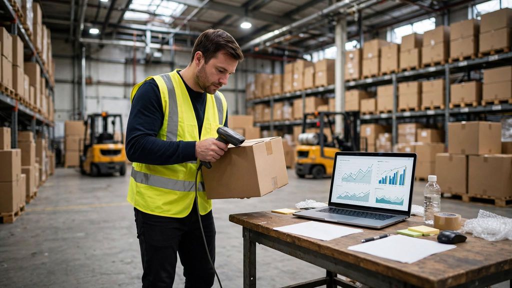 alt="How to find a reliable wholesale distributor for Amazon FBA - warehouse worker scanning inventory in modern USA fulfillment center"